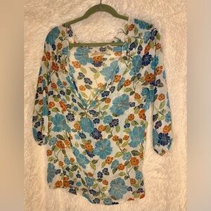 Vintage Hollister Y2K Floral Sheer Chiffon Blouse – V-Neck – Size Small